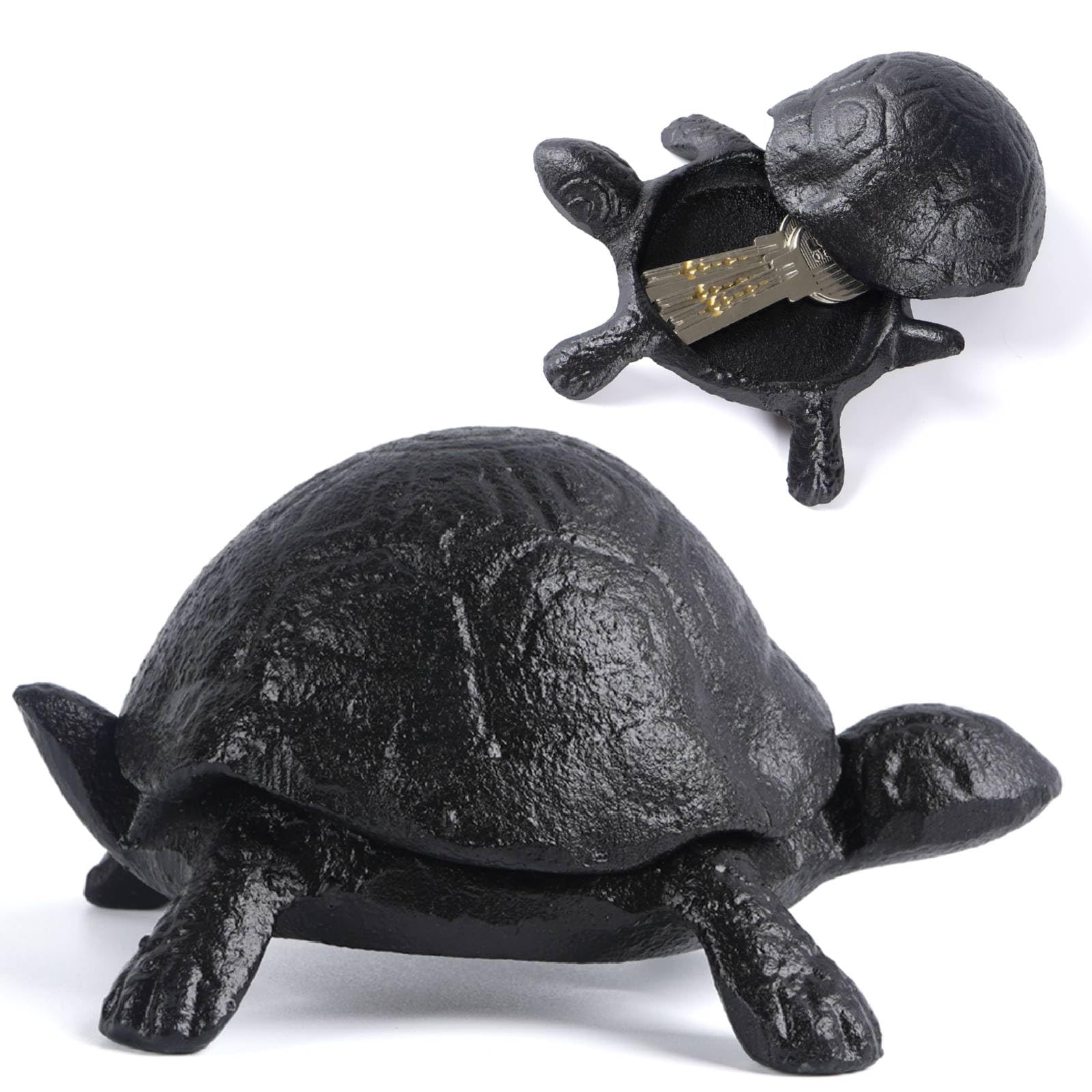 Cast Iron Turtle Outdoor Key Hider for Garden Decor Hide A Key Holder for Keys Jewelry and Trinkets Hidden Storage Box for Ear Studs, Paper Clips Cute Turtle Spare Key Hider (Small Black Turtle)