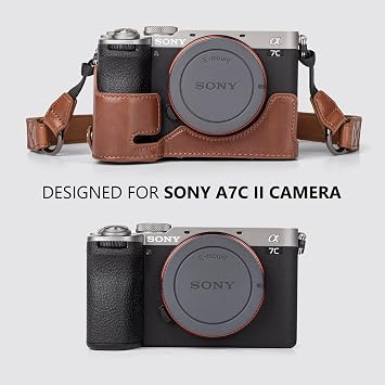 MUZIRI KINOKOO Sony A7C II Case, Retro PU Leather Protective Case for Sony A7C2/A7C II/Alpha 7C II Camera - with Bottom Opening & Shoulder Strap & Storage Pocket - Coffee