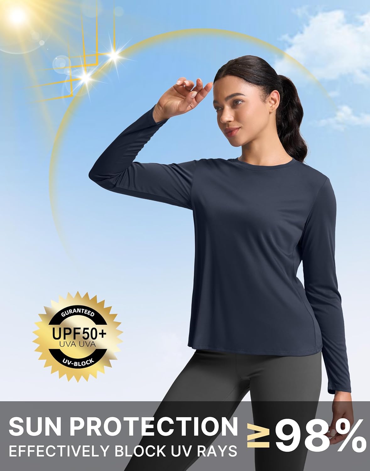 SANTINY Women's Lightweight Long Sleeve Workout Tops Split Back Gym Running Hiking Athletic Shirt Quick Dry UPF 50+ Sun Shirt - Image 6