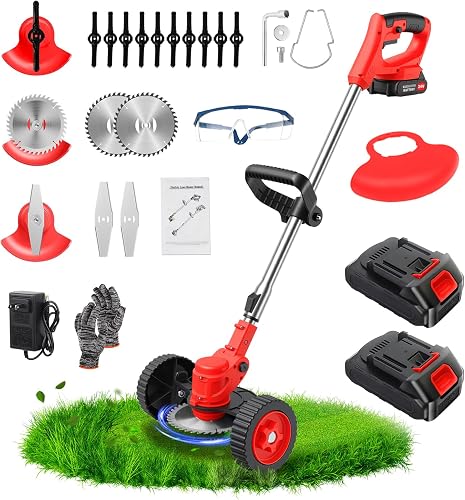 21V Electric Weed Wacker with Wheels, Grass Trimmer Cordless