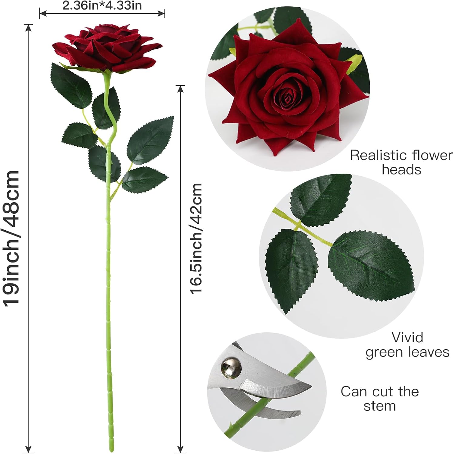 Floweroyal 15PCS Burgundy Roses Artificial Flowers 4.33" Velvet Flowers with Long Stem Fake Roses for Valentine's Day, Wedding Bridal Bouquets, Floral Arrangement, Table Centerpieces, Home Decorations - Image 8