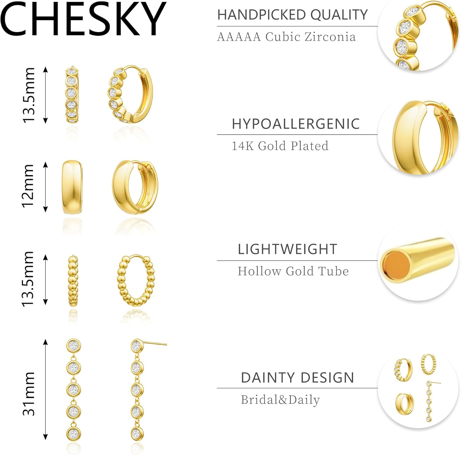 CHESKY Dangle Earrings for Women Trendy, Dainty 14K Gold Plated Chain Earrings for Womens Simple Threader Earrings Non Tarnish Hypoallergenic Long Drop Earrings Jewelry Set for Women Gifts - Image 5
