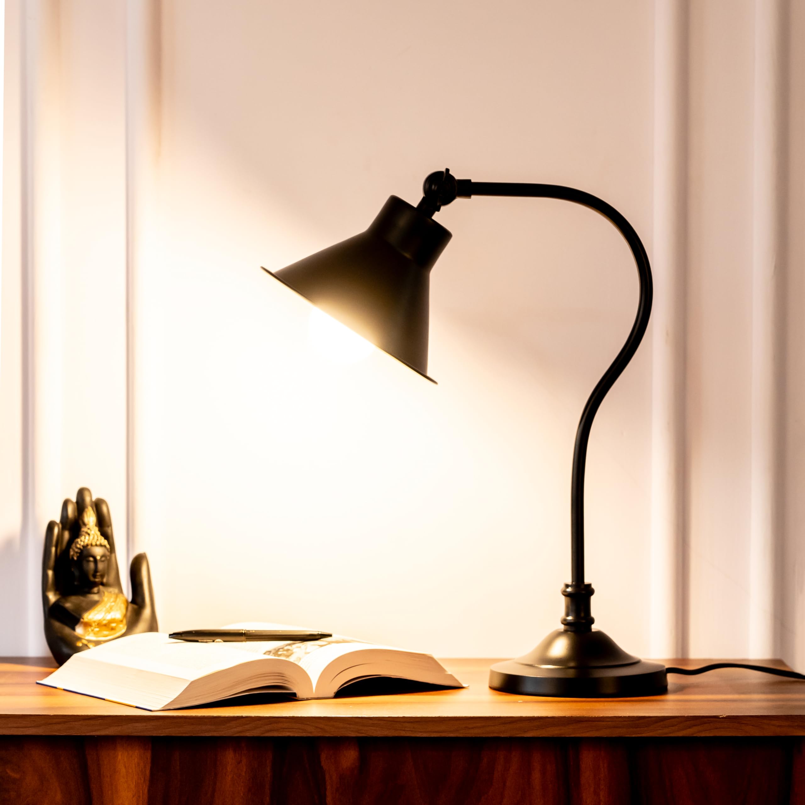 Divine Trends Study Desk Office Reading Curved Black Polished Table Lamp with Adjustable Head Shade Pack of 1-image-35