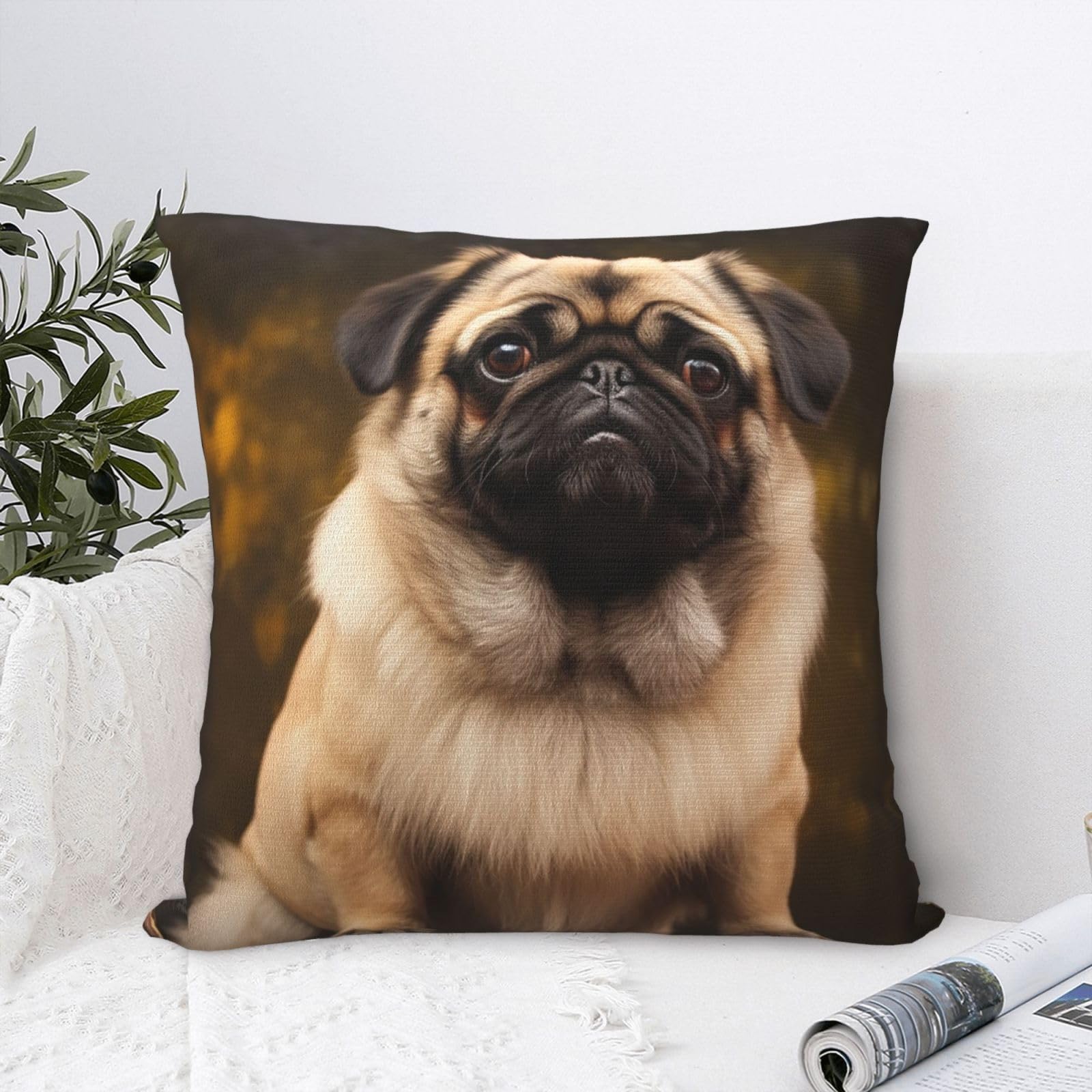 FodPand Luxury Velvet Throw Pillow Covers 18"x18" Super Soft Decorative Pillow Cases - Pug Dog Pillowcases Modern Lumbar Cushion Cases for Couch Sofa Bed Pillow Shams