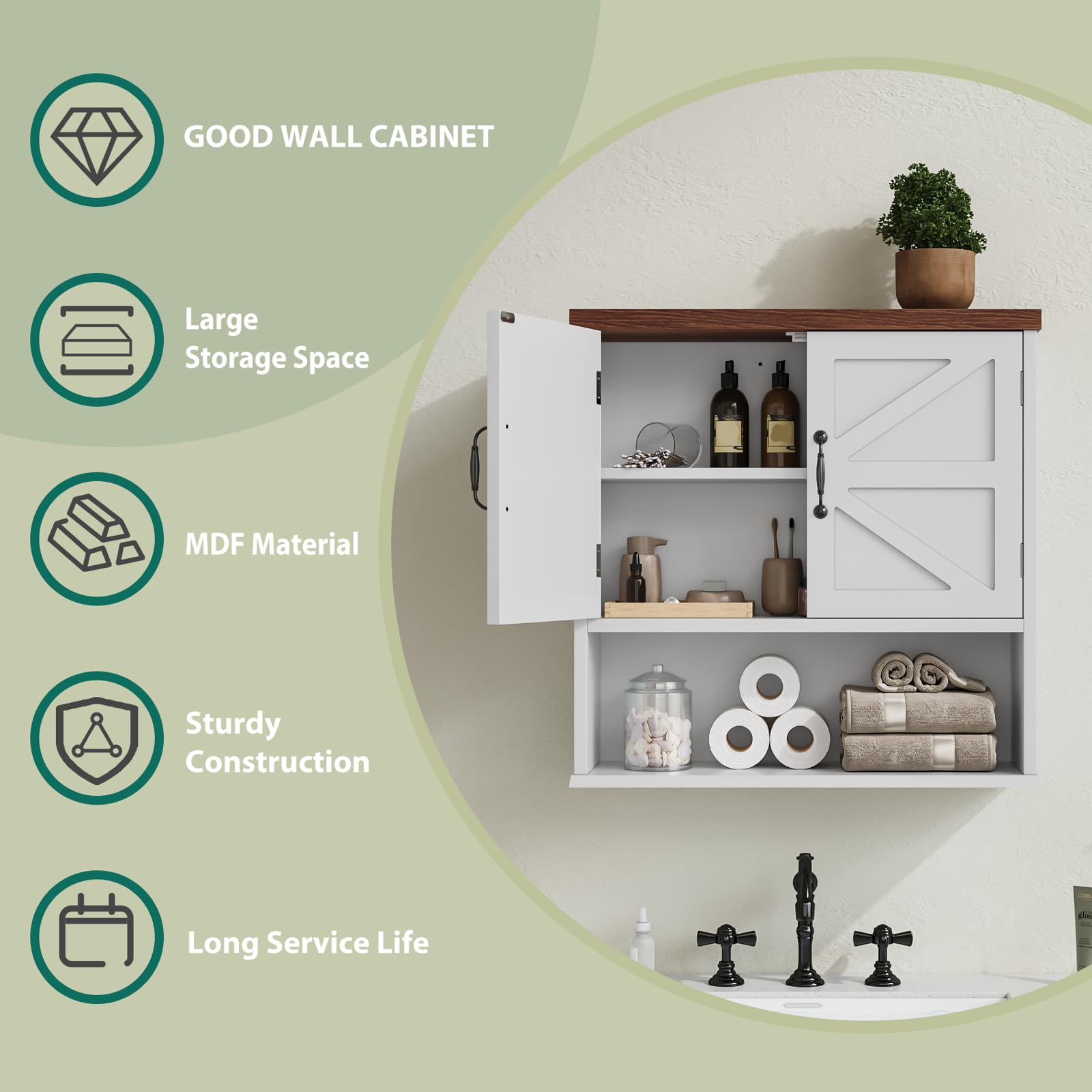 Smuxee Armoire à pharmacie rustique avec deux portes de grange, petite armoire de salle de bain avec étagère réglable, armoire murale pour salle de bain, salon, buanderie