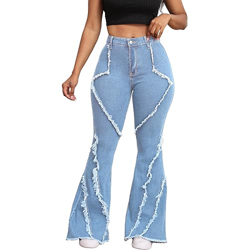 Bell Bottom Jeans for Women Ripped High Waisted Classic Flared Pants