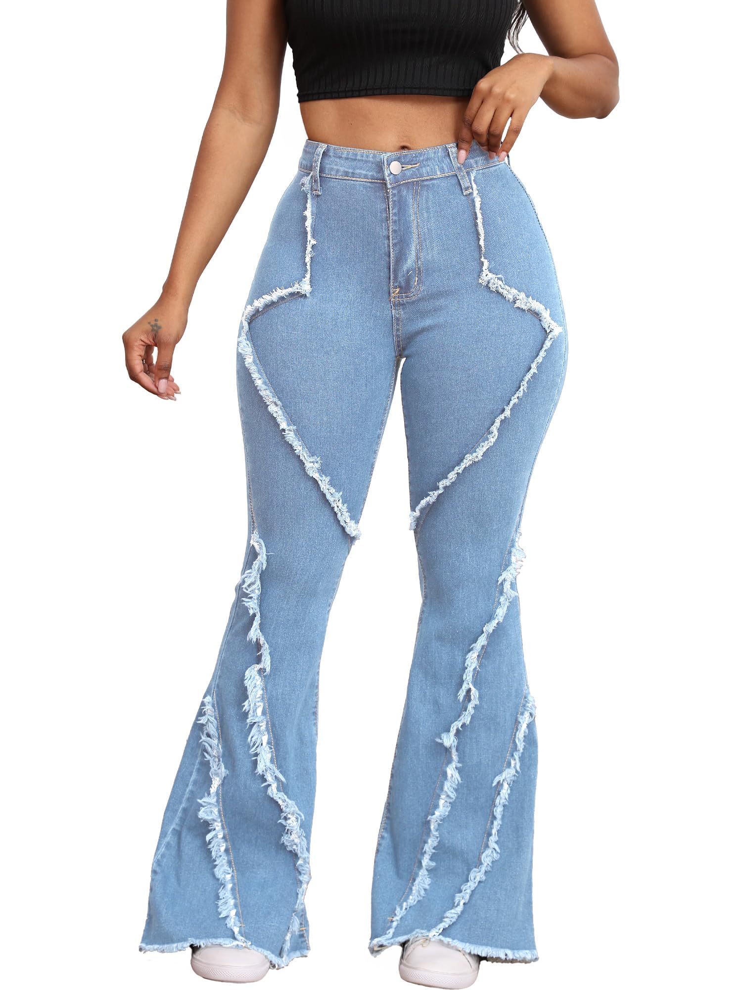 Bell Bottom Jeans for Women Ripped High Waisted Classic Flared Pants: Large 2909lightblue