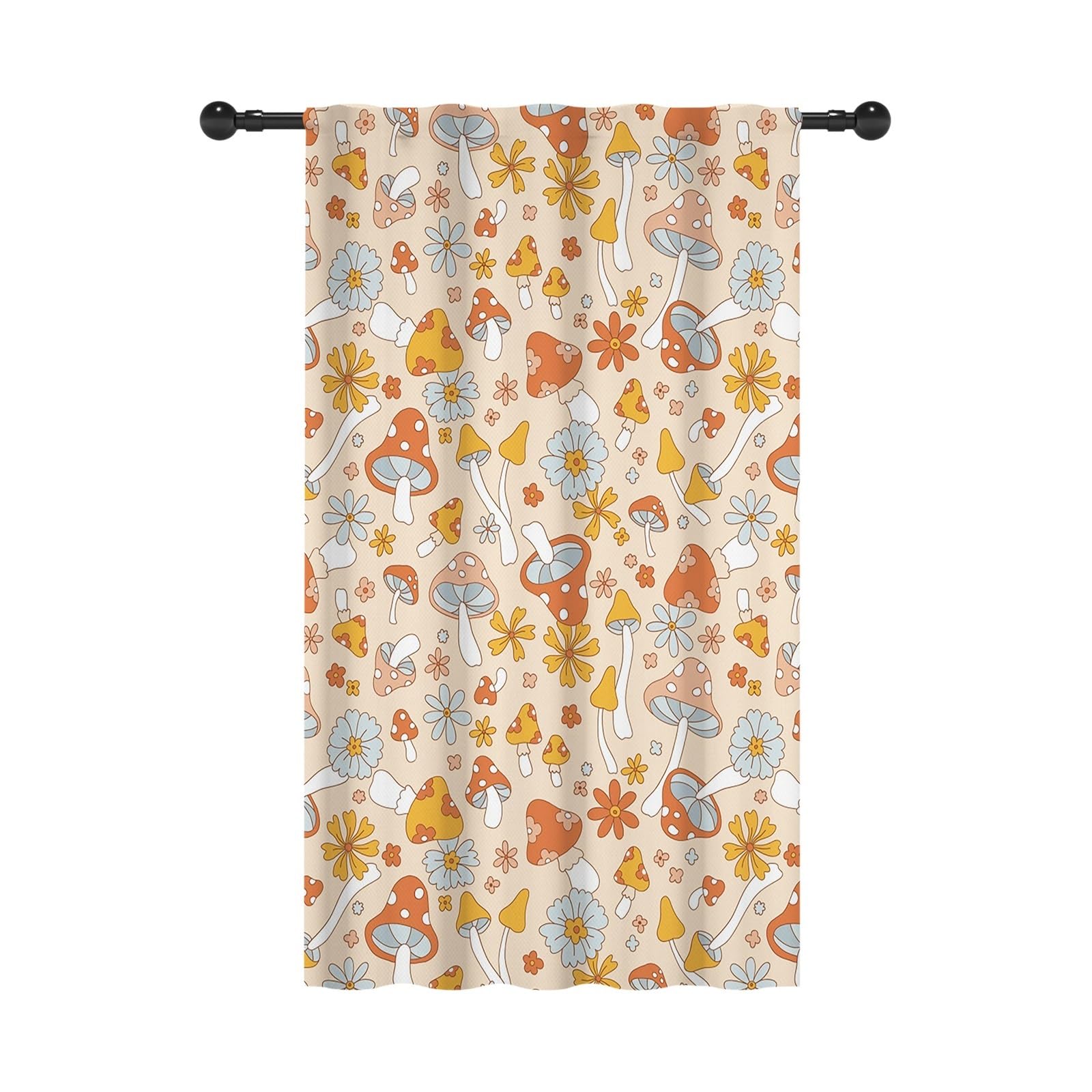 YONGFOTO 107x160cm Cortinas filtrantes de luz para Habitaciones Infantiles Fantasía Hongos y Flores Bolsillo para Barra Cortinas para Vivero Jardín de Infancia 1 Panel