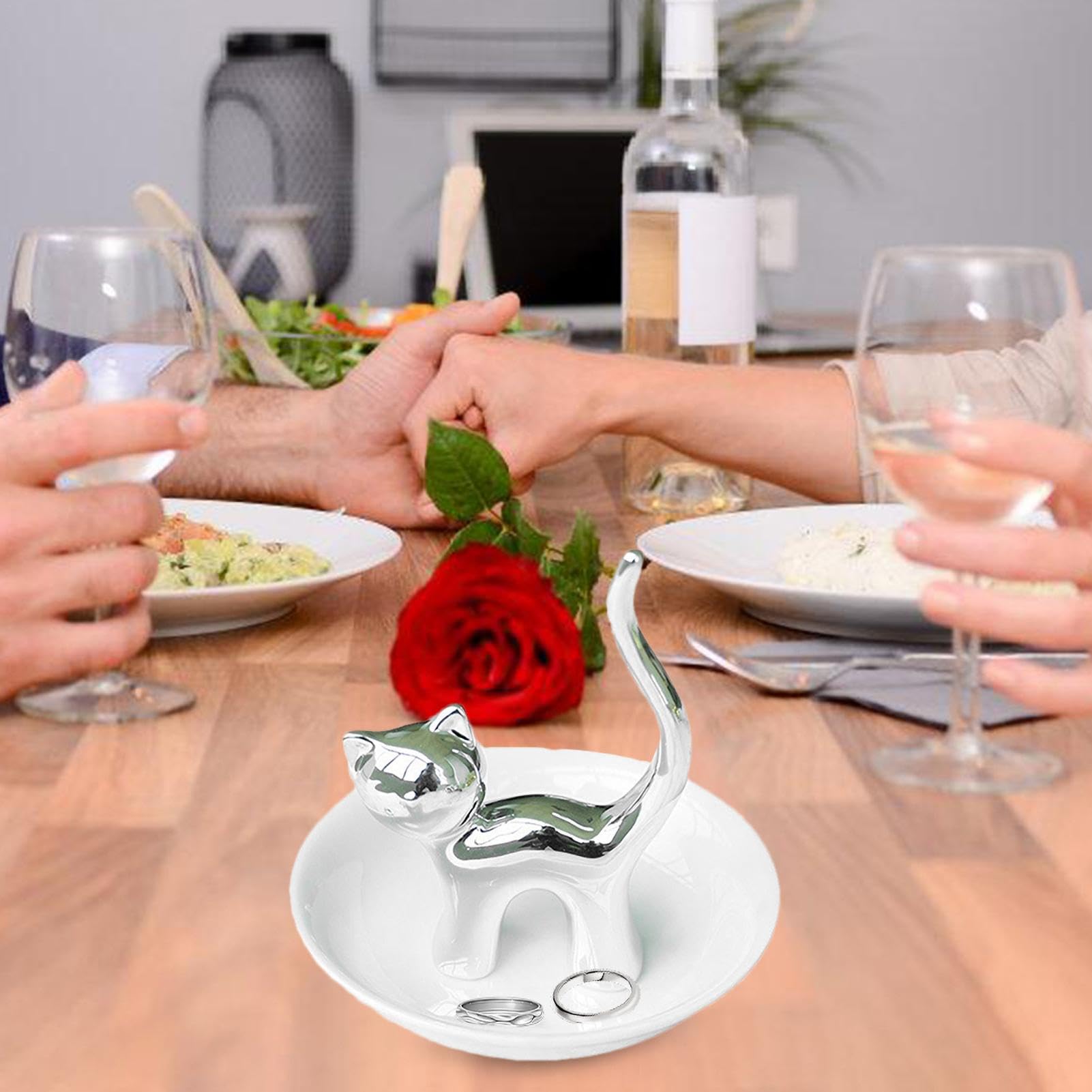 Lynagert Portagioie in ceramica a forma di gatto, vassoio per orecchini e organizer, regalo divertente a tema per gatto, mamma, amante, regalo di compleanno per donne
