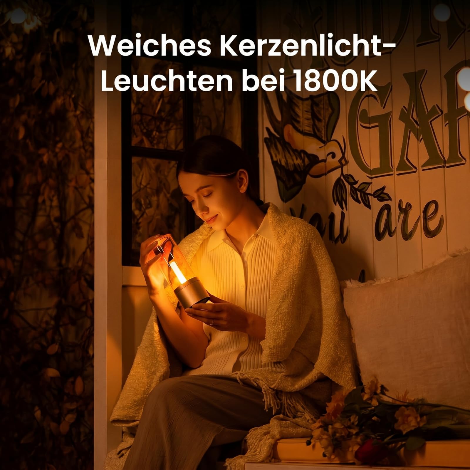YEELIGHT Akku Tischlampe Kabellos, LED Nachttischlampe Dimmbar 1800K, Wiederaufladbare Tischleuchte mit Kerzenlicht-Atmung, Tragbare USB-C Batterielampe für Schlafzimmer, Wohnzimmer, Esstisch, Deko