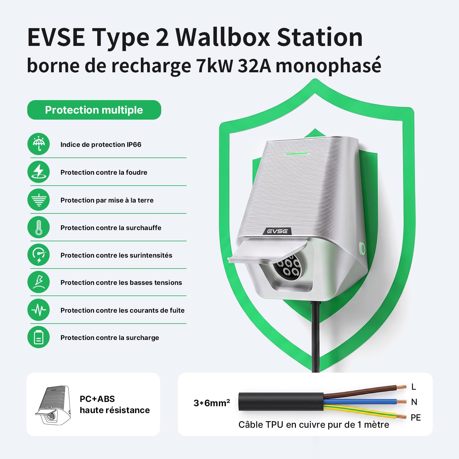 7.2KW Borne de Recharge Vehicule Electrique Chargeur Voiture Electrique