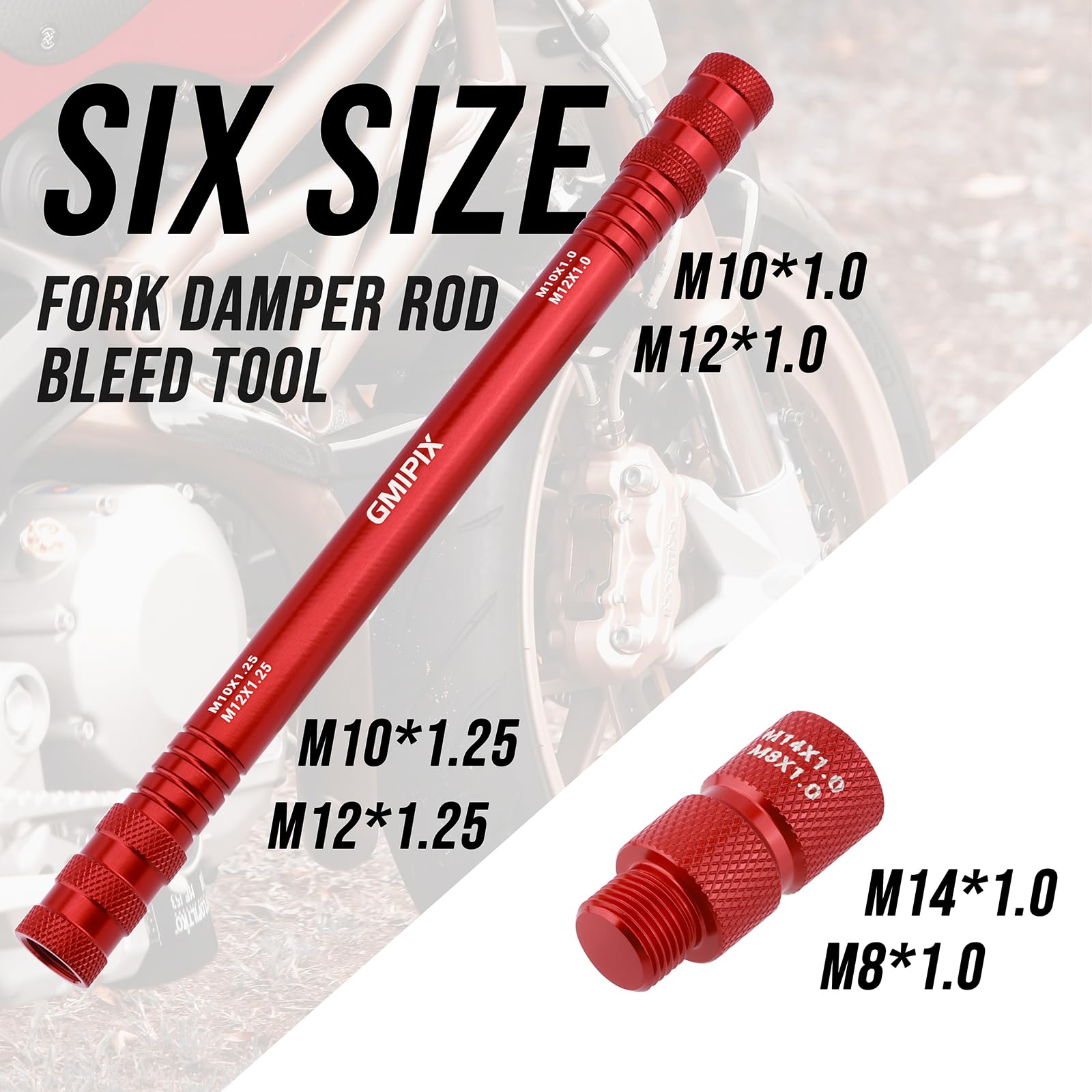 GMIPIX 6 In 1 Motorcycle Fork Damper Rod Bleed Tool - M8 M10 M12 M14 Thread Sizes For Fork Service - View #3