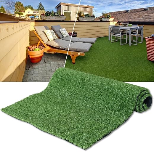 Artificial Grass Turf Indoor Outdoor Rug 4FTX6FT Fake Grass Backdrop Synthetic Lawn Landscape, Faux Turf Mat for Decor, Astroturf for Dogs with Drain Holes