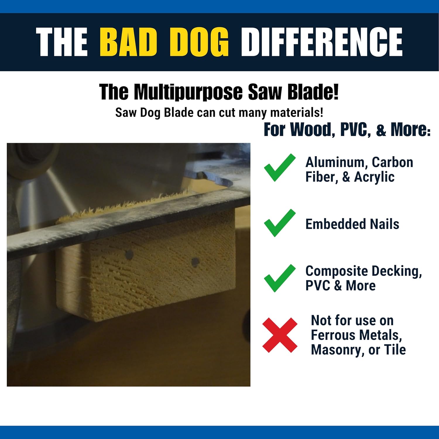 Bad Dog Tools Saw Dog 12 inch Circular Blade. 100-Tooth Carbide Tipped Finish Blade for Wood & Multiple Materials. Use with Circular, Miter or Table Saws