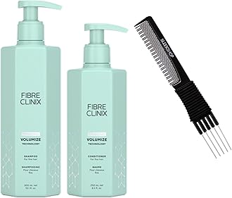 Sleekshop Comb + Schwarzkapf FIBRE CLINIX Volumize Shampoo & Conditioner for Fine Hair DUO SET, Volumizing Kit for Volume Hair, Tribond Technology for Hair Repair Rescue Sealed Ends (w/ Sleek Premium Carbon Teasing Comb) Fiber Clinic Hair (Volumize Shampoo (10 oz) + Conditioner (8 oz))