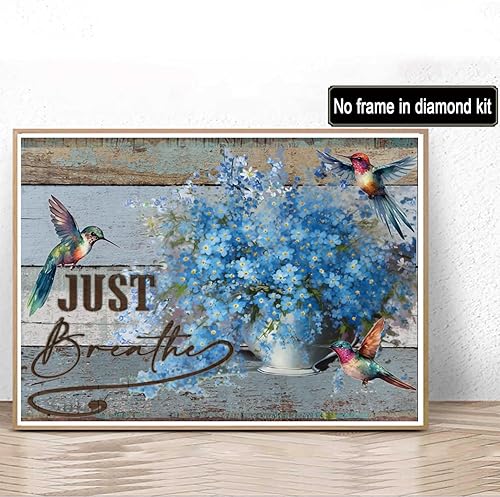 Kit de pintura artística de diamante para adultos, florero de flores azules, dibujo de margaritas, colibrí azul, pintura vintage, simplemente