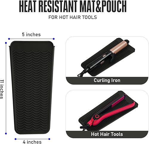 Miniatura 2 de Bolsa de silicona resistente al calor para alisadora de cabello, plancha plana, rizador, herramientas de pelo caliente (negro)