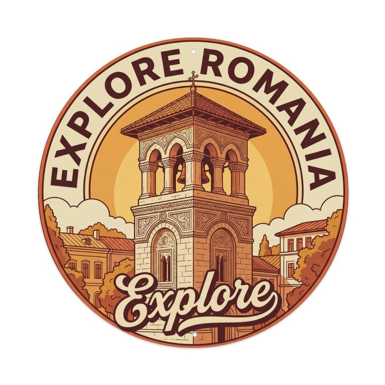 Vintage Travel Romanian Monastery Explore Metal Tin Sign