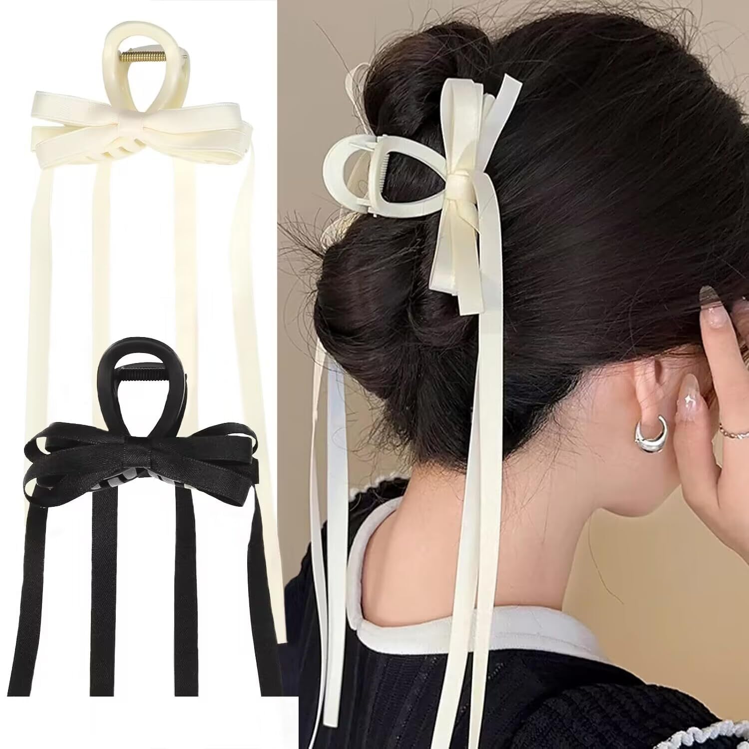 CHIROGRAPHY 2 PCS Hair Bows for Women Hair Clip Black Beige Hair Ribbon Accessories Slides Metal Clips Hair Bow for Women Girls Toddlers Teens Kids|TWO COLOR SET (B0CSPJHS1C) Amazon Price History, Amazon Price Tracker