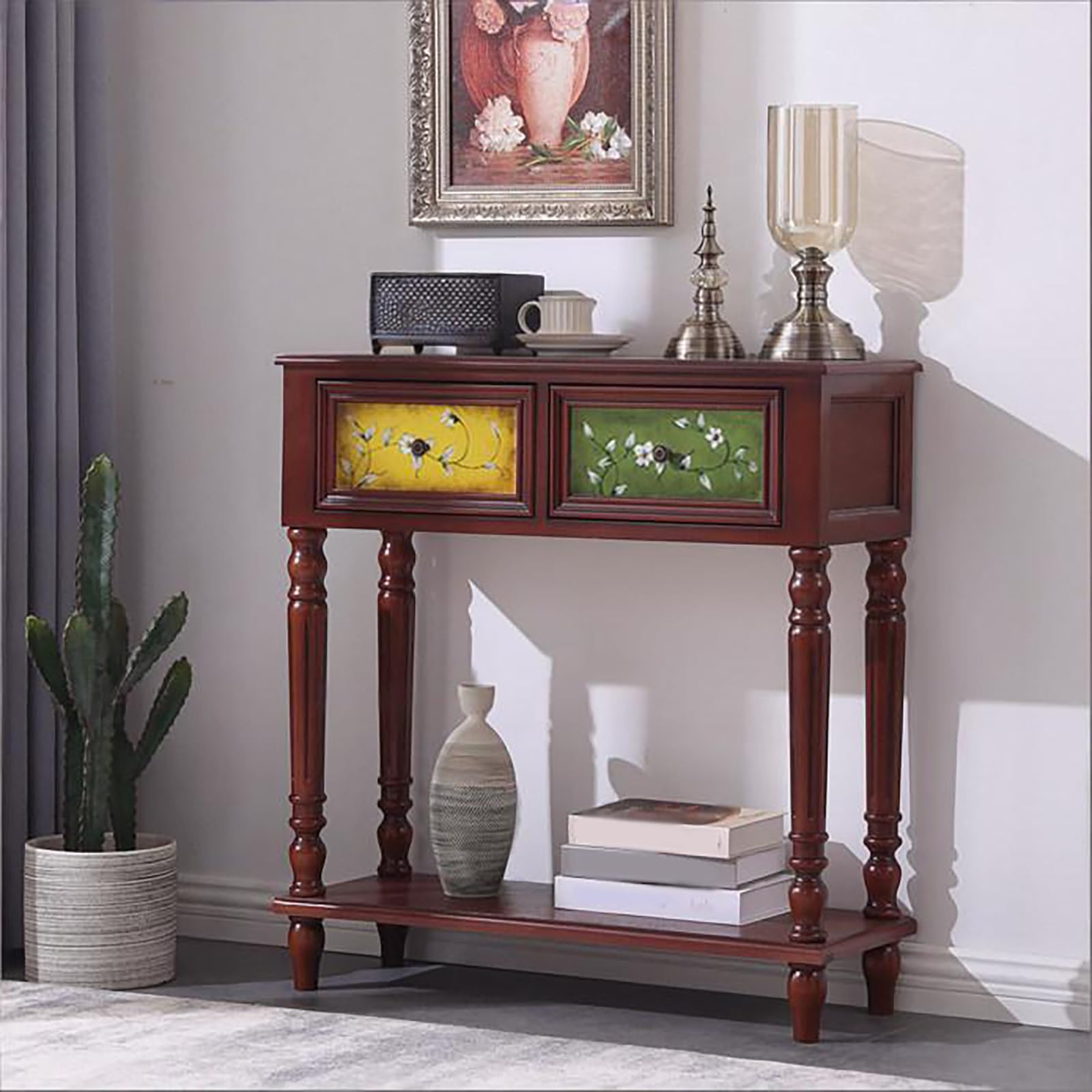 Mesa consola de madera maciza con cajones y aparador pintado de doble capa para pasillo y entrada