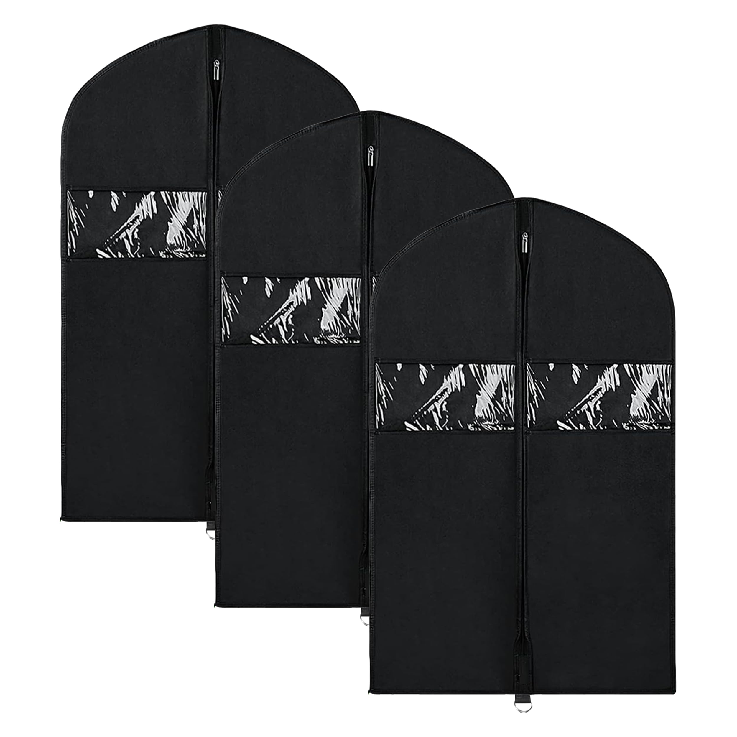 Black Garment Bag Suit Bag for Storage and Travel 43 inch AND 60 inch Washable Suit Cover for T-Shirt, Jacket, Suits, Coats, Woven Fabrics (3 X BLACK, 24'' X 60'')