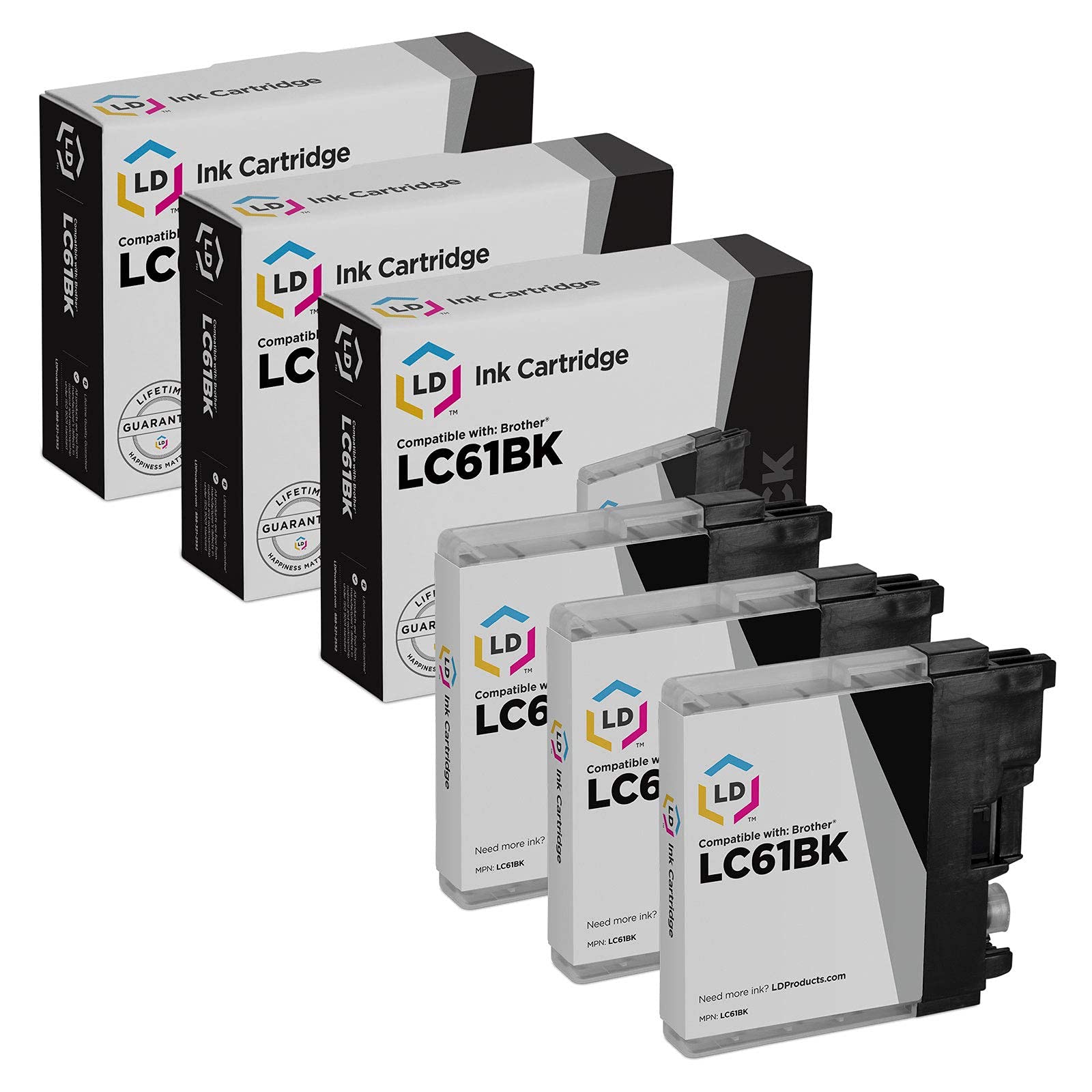 LD Products Compatible Ink Cartridge Replacement for Brother LC61BK (Black, 3-Pack) Compatible with Brother DCP-165c DCP-585CW DCP-375CW DCP-385CW DCP-J125 DCP-395CN