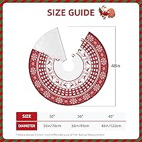 Vista 8 de Falda de Árbol de Navidad, Faldas de Árbol Rojas de 48 Pulgadas con Copo de Nieve y Reno Rústico de Granja Navideña, Falda de Árbol de Navidad