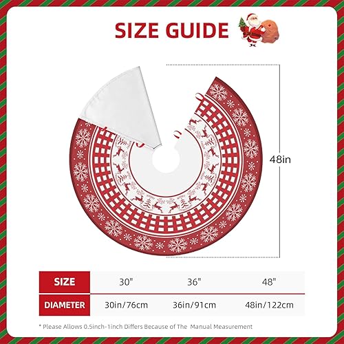 Miniatura 8 de Falda de árbol de Navidad, faldas de árbol rojo de 48 pulgadas con renos de copo de nieve, falda de árbol de Navidad, decoraciones de Navidad para