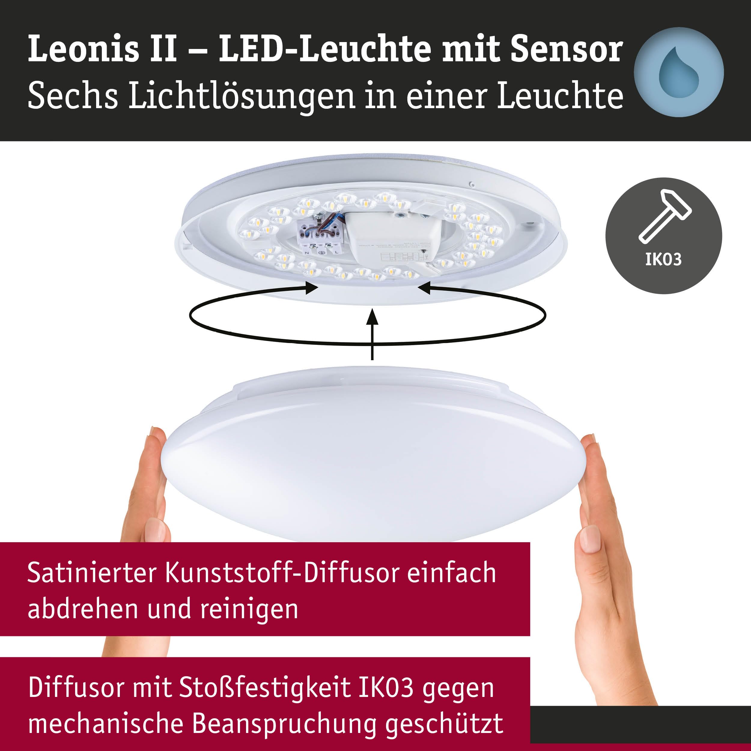 Paulmann 75407 LED Deckenleuchte Leonis Dämmerungsgesteuerter Bewegungsmelder (HF) IP44 3000-5700K 1750lm 230V 16,5W Weiß