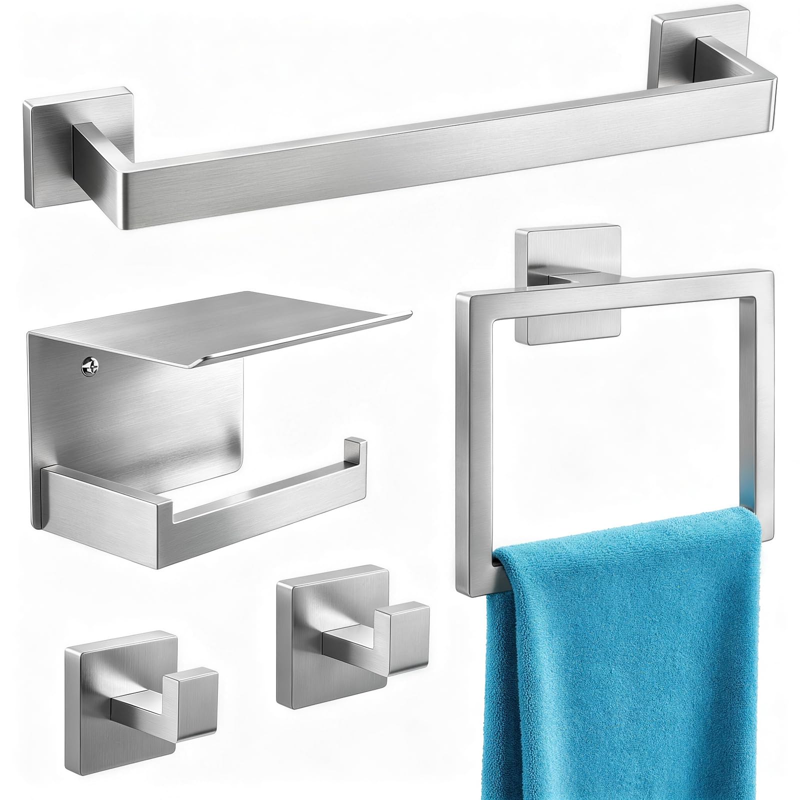 STWWO 5-Piece Bathroom Accessories Hardware Set Brushed Nickel