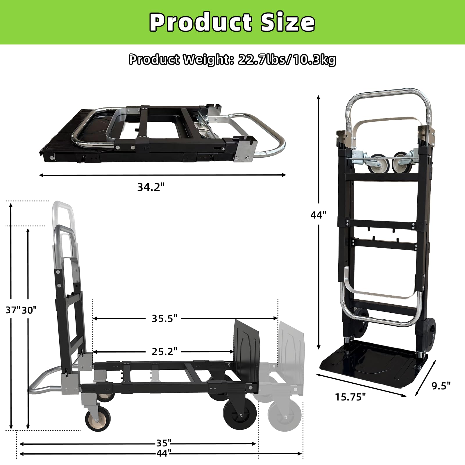 3-in-1 Folding Hand Truck - 600Lbs Capacity -6