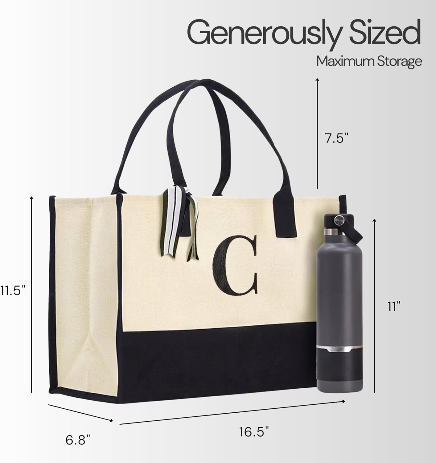 Salt Earth 100% Cotton Personalized Everyday Canvas Initial Tote Bag for Women, Monogrammed Large Utility Bag for Beach - Image 6