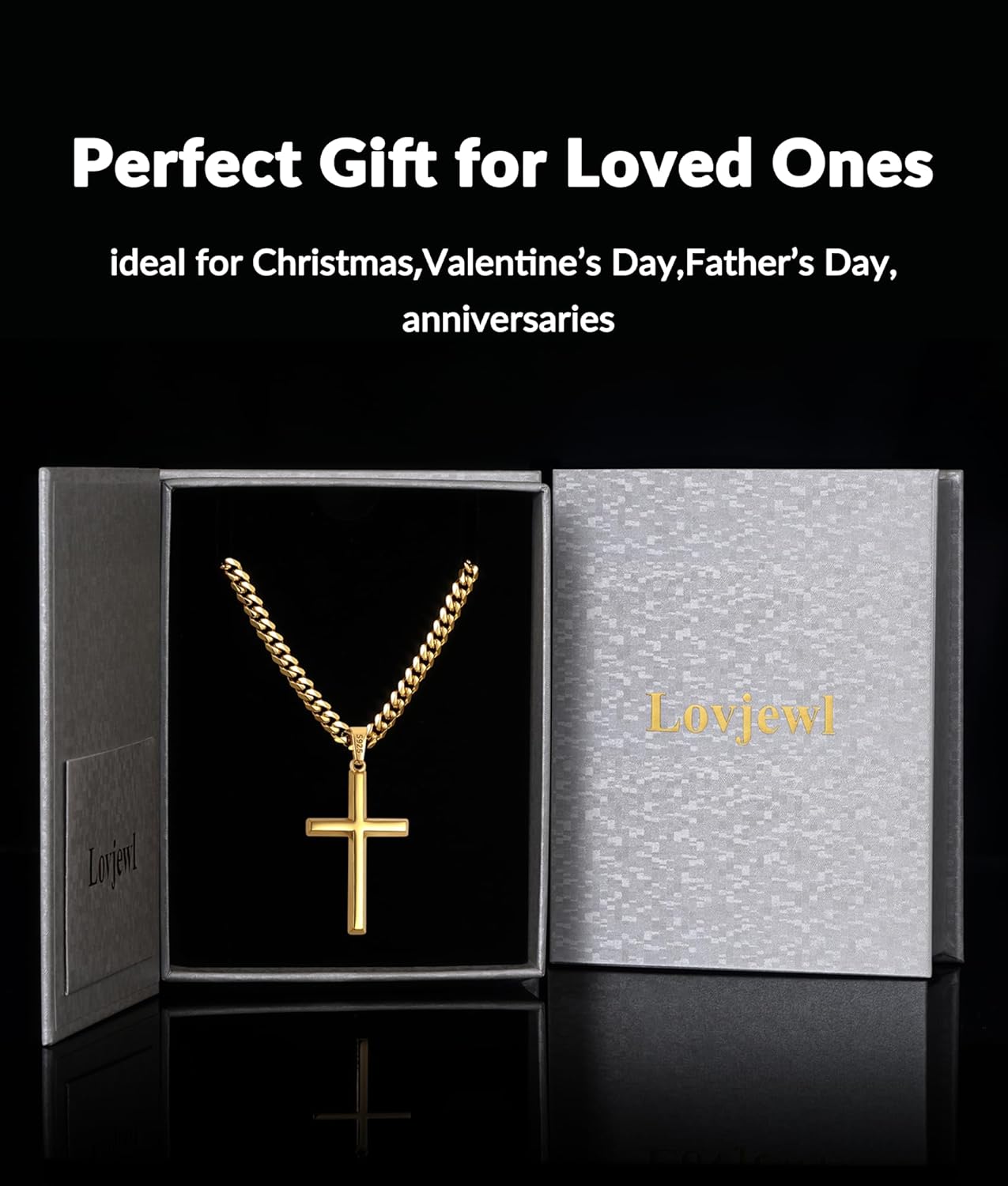 925 Sterling Silver Cross Necklace for Men Boys, 18k Gold Plated Sterling Silver Cross Necklace with 4mm Stainless Steel Cuban Link Chain for Men, Mens Chain Necklaces 16-26 Inch