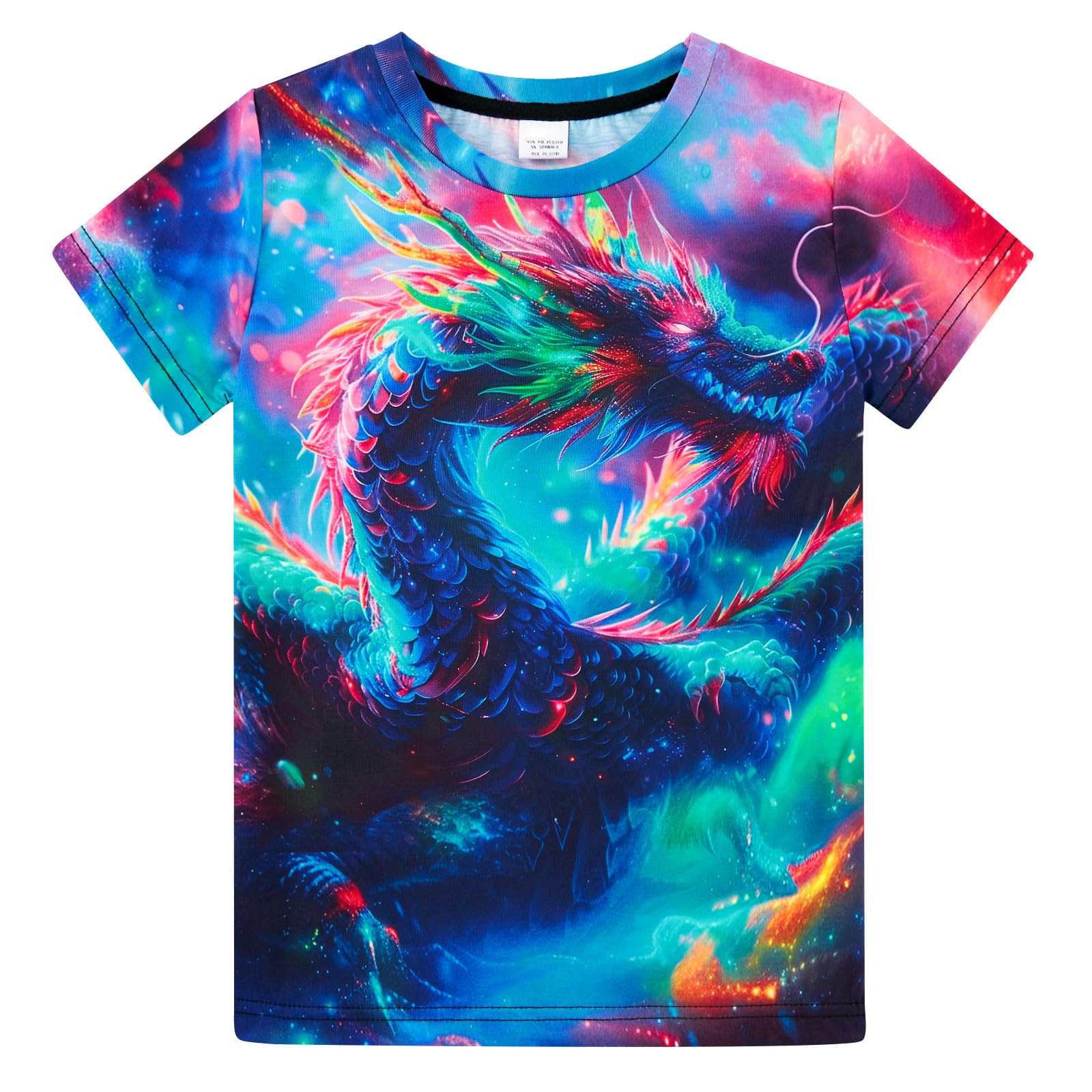 Funnycokid Boys Girls Shirts Graphic T-Shirt Neon Clothes Kids Novelty Youth Short Sleeve Animal Print Tees 4-16 Years