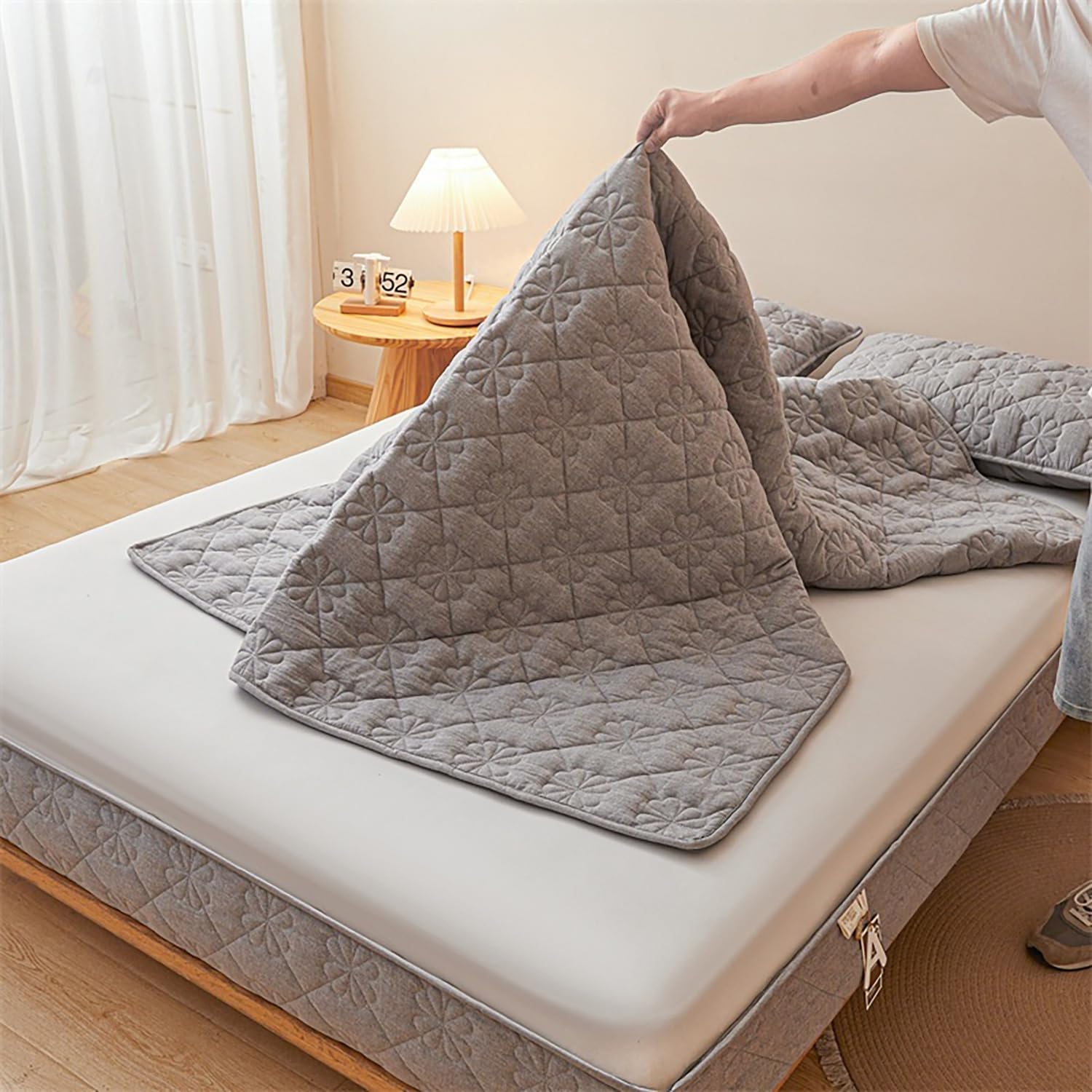 Funda Protectora de Colchón con Cremallera - Acolchada y Gruesa, Transpirable, 90x200/135x190/150x190/160x190 cm, Personalizable, Cubre Colchón de Cinco Caras(Gris,135x190+20cm)