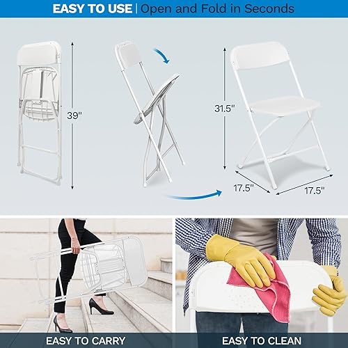 Miniatura 3 de Paquete de 6 sillas plegables, sillas plegables negras duraderas, sillas plegables de plástico resistentes para uso en interiores y exteriores,