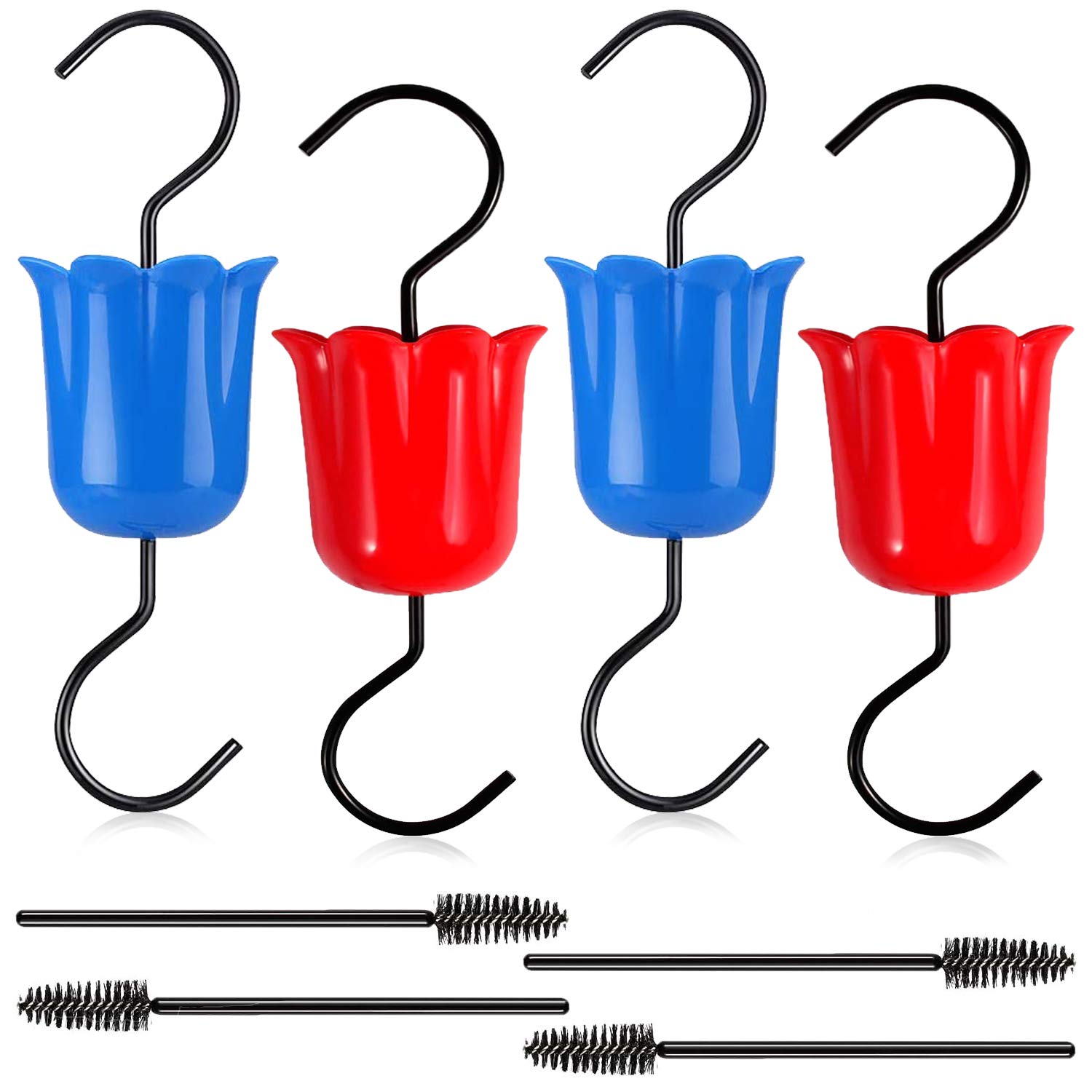 Moat Guard for Hummingbird Feeders Accessory Hooks, Syuebt 8 Pack Flower Hummingbird Nectar Feeders Parts for Outdoors, 4 Large Hooks, 4 Brushe