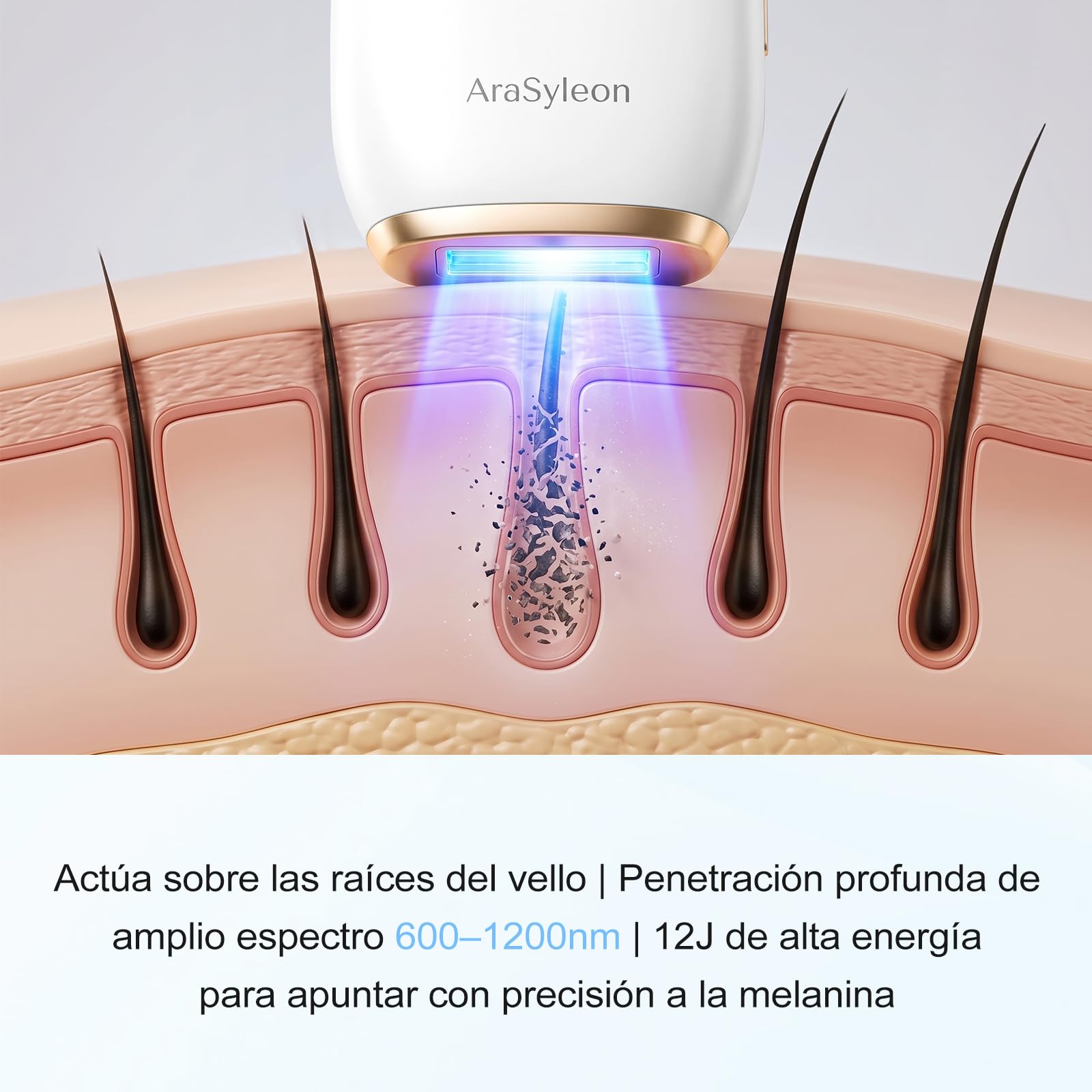 Depiladora IPL 600-1200nm Reducción Permanente Enfriamiento Zafiro Indolora 5 Niveles 3 Modos