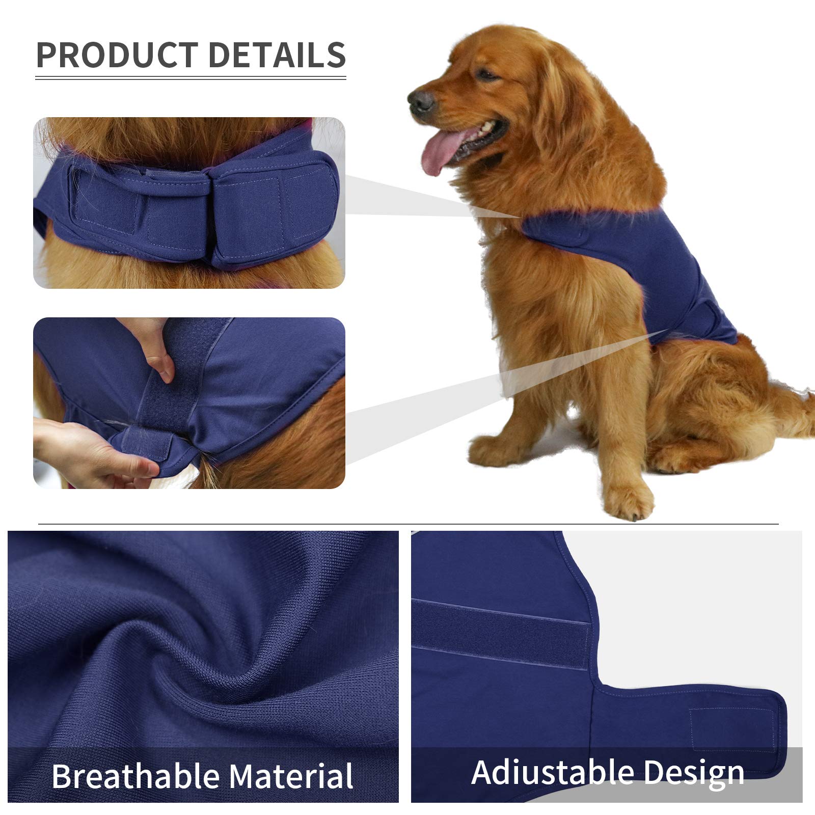 Manteau Confortable pour soulager l'anxiété du Chien - Gilet apaisant et Enveloppant - pour Chiens de Taille XS, M, L - Bleu Marine XL