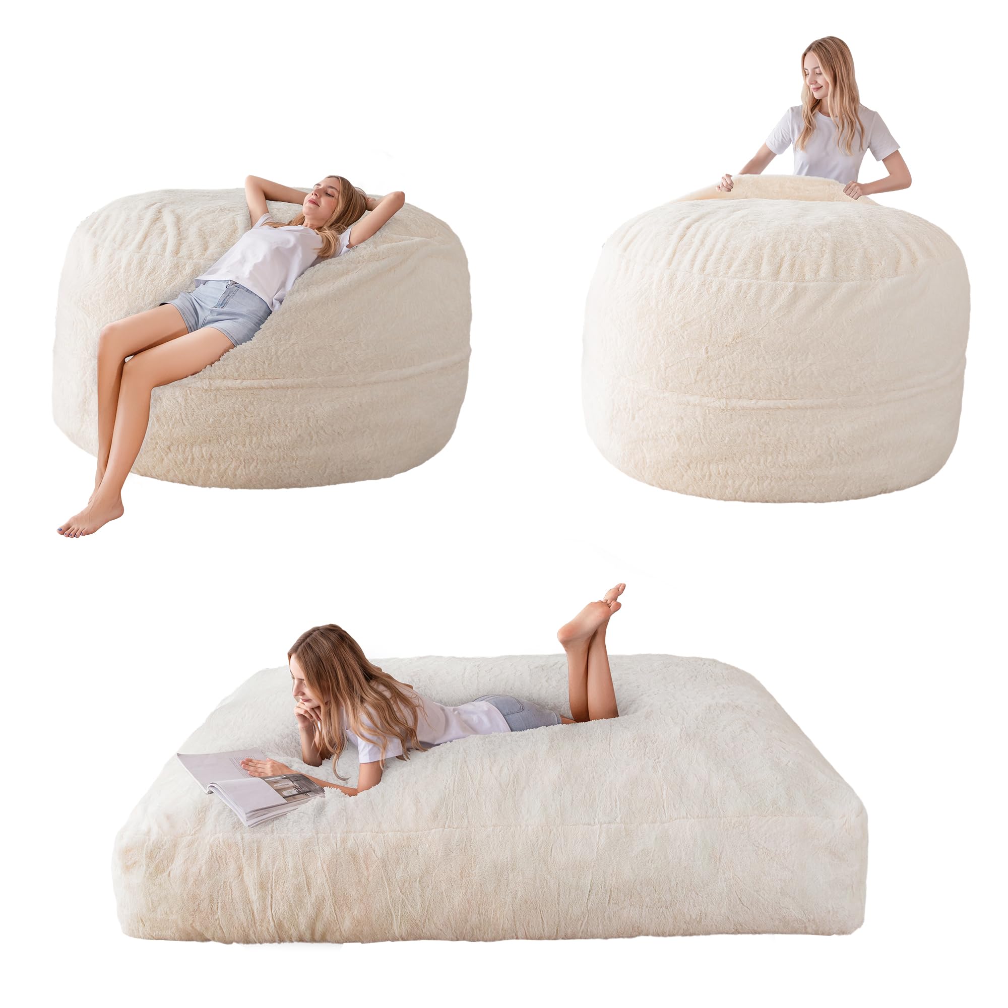 MAXYOYO Pouf-Letto - trasformabile da poltrona a sacco a letto - Divano in schiuma con rivestimento soffice e imbottitura soffice per adulti, adolescenti, ospiti (Beige, 150x200 cm)