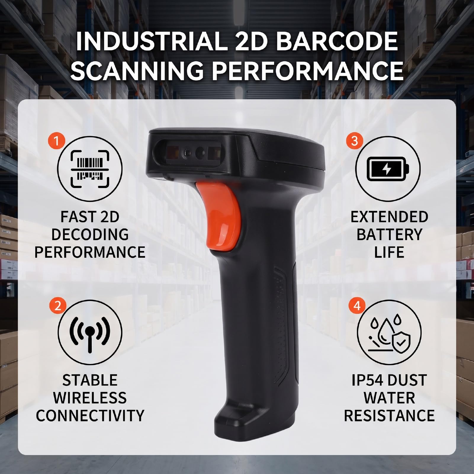 Scanner de Codes-Barres 2D sans Fil, Lecteur QR Portable