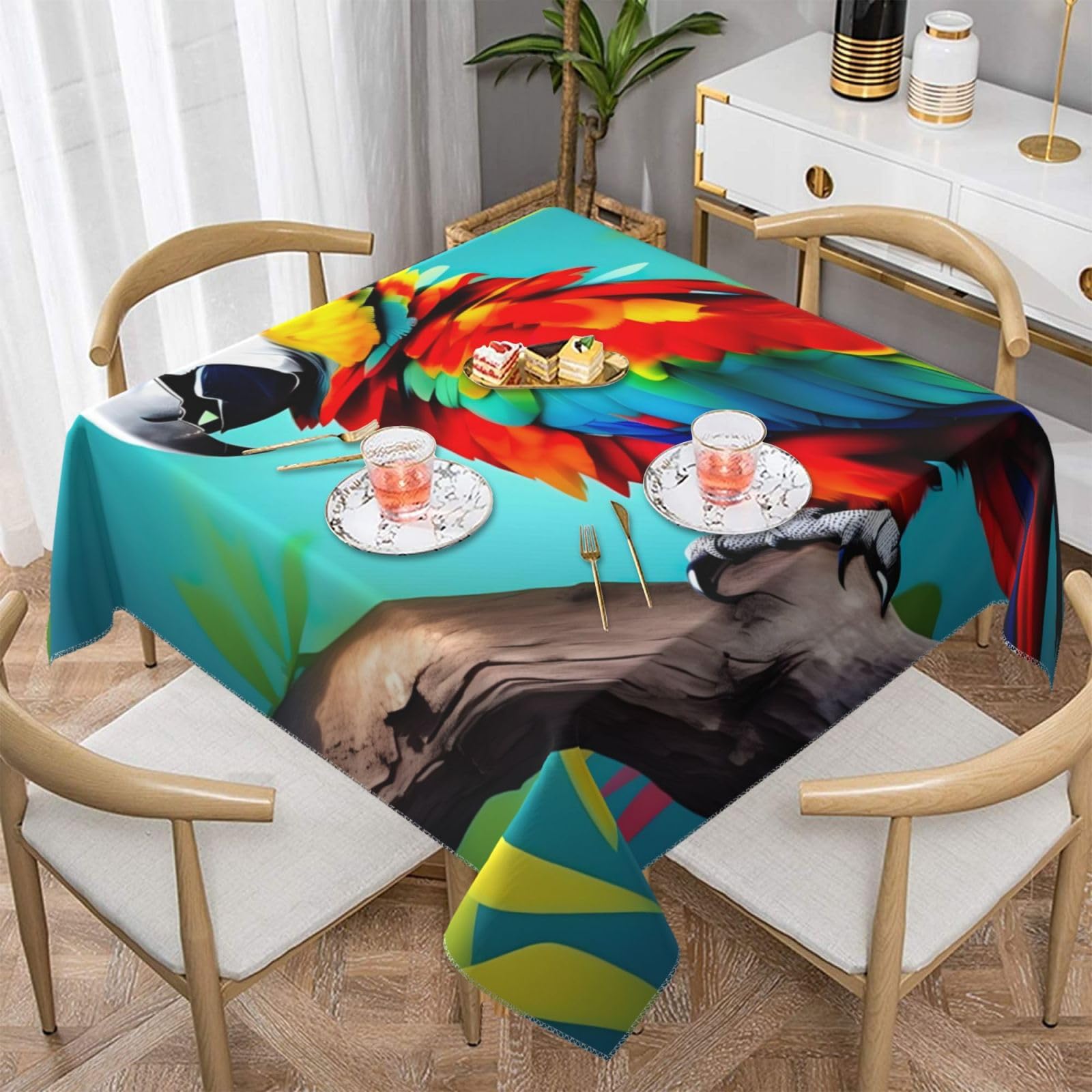 Nappe carrée perroquets : finis les plis sur votre table de Noël !