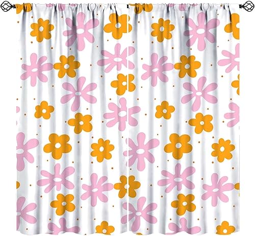 Miniatura 15 de Cortinas de flores rosas de los años 70, retro abstracto, bohemio, rosa, naranja, espiral, ondas, margaritas, estampado floral, cortinas opacas para