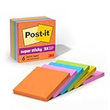 Post-it Super Sticky Notes, 3x3 in, 6 Pads, 2X The Sticking Power, Energy Boost Collection, Bright Colors (Orange, Pink, Blue, Green),Recyclable (654-6SSAU)