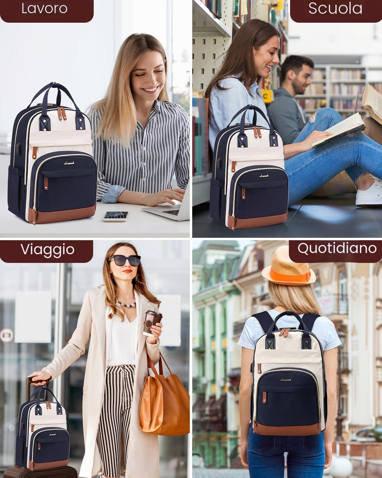 LOVEVOOK Zaino Donna Porta PC 15.6&17 Pollici, Zainetto Università e Lavoro, Antifurto Impermeabile, Computer Backpack Bosa per Viaggio e Notebook