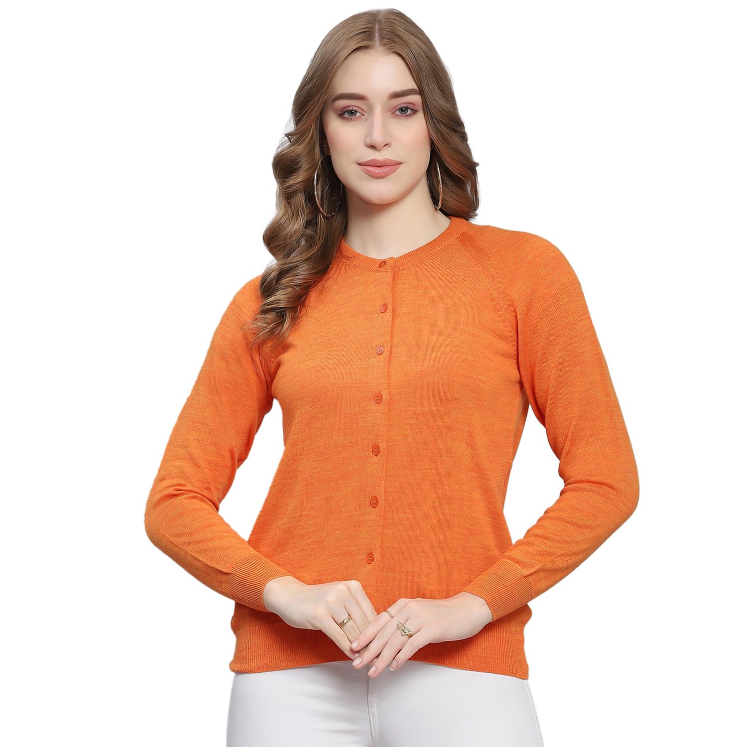 Womens Solid Round Neck Full Sleeve Cardigan (1230708RN)