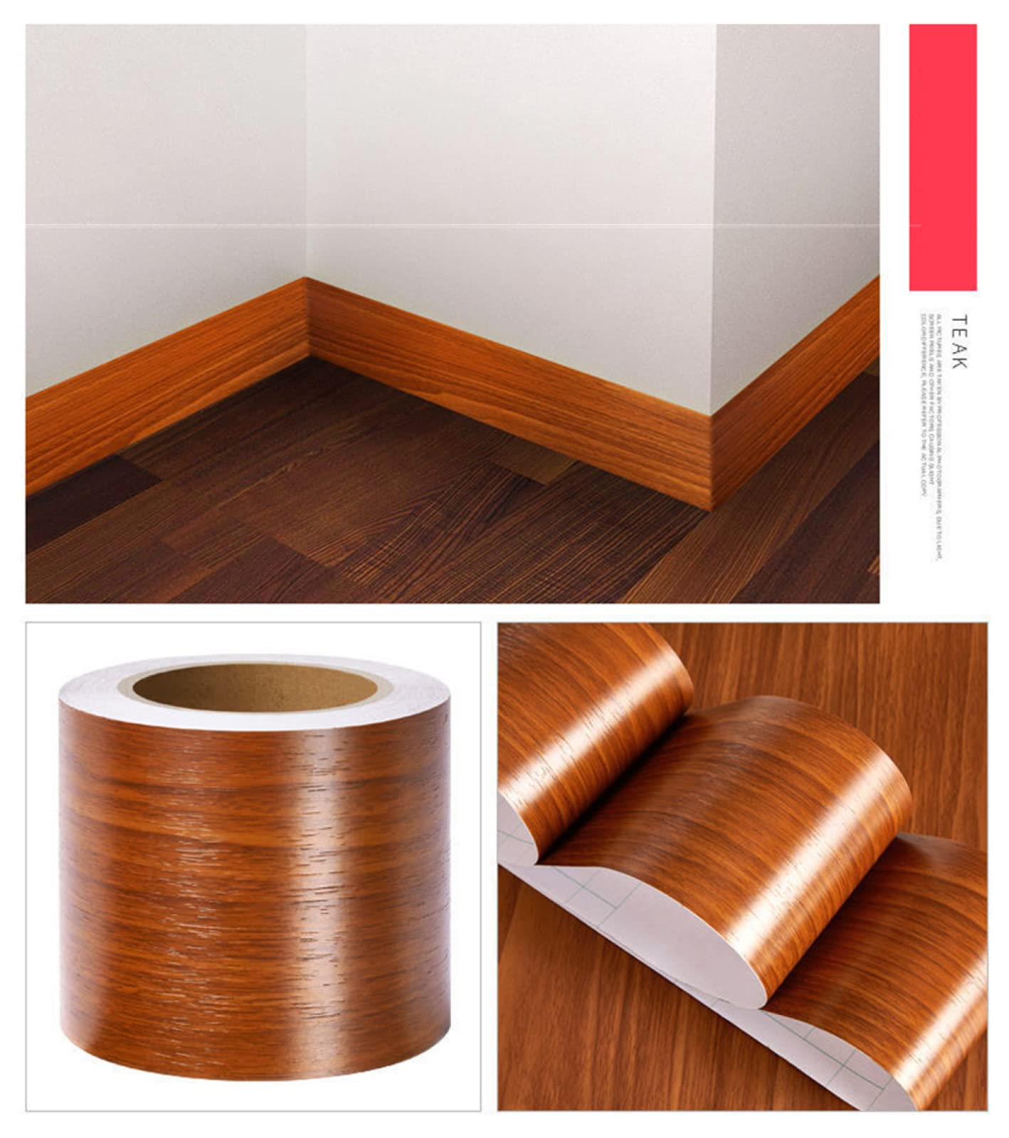 Bordo Adesivo per Carta da Parati 30cm X 500cm, Rimovibili Bordi per Carta da Parati autoadesivi, Bordo per carta da parati per Cucina Bagno Teak rosso marrone