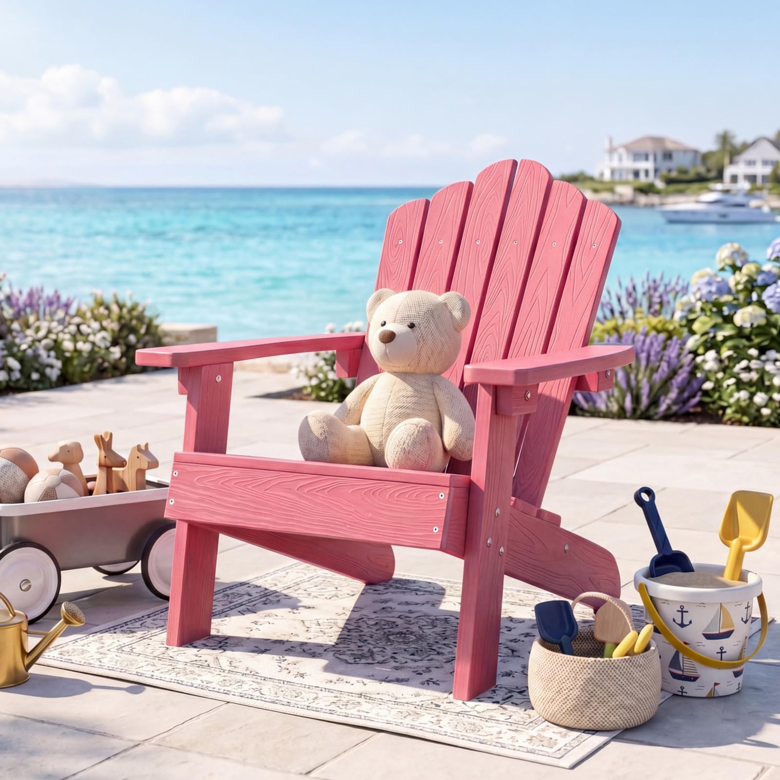 GIANTEX Kids Adirondack Chair, All-Weather HIPS Children's Outdoor Chair with Tilted High Backrest, Toddler Beach Chair for Garden Patio Backyard, Kids Lawn Chairs for Age 3-7 (1,Pink)