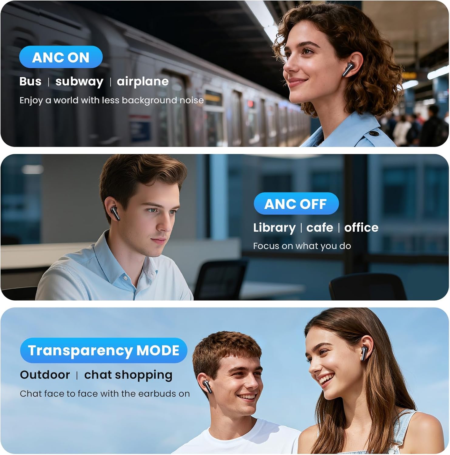 HAYLOU Mori Pro Noise Cancelling Wireless Earbuds, 43dB Auto-Adjustable ANC, 10mm Drivers Bluetooth Earbuds with 6 AI ENC Mic, 28H Playtime, Touch Control, IPX4 Water Resistant in-Ear Ear Buds - Image 5