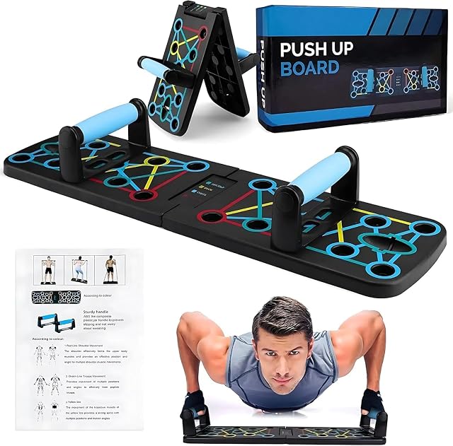 Push Up Board, Foldable 14-in-1 Push-Up Board System, Portable Push Up Bar for Chest, Shoulders, Triceps & Back – Home Gym Strength Training Equipment for Men & Women